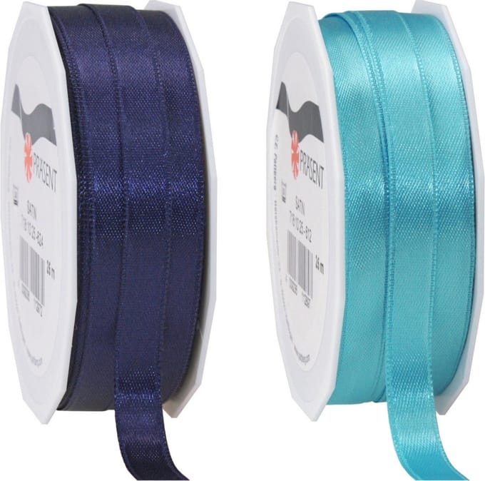 Glorex hobby - Satijn cadeau inpak deco sierlint - 2 tinten blauw - 25 meter x 1 cm