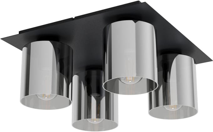 EGLO Gorosiba plafondlamp - E27(excl.) - 38cm - rookglas - Metaal - Zwart