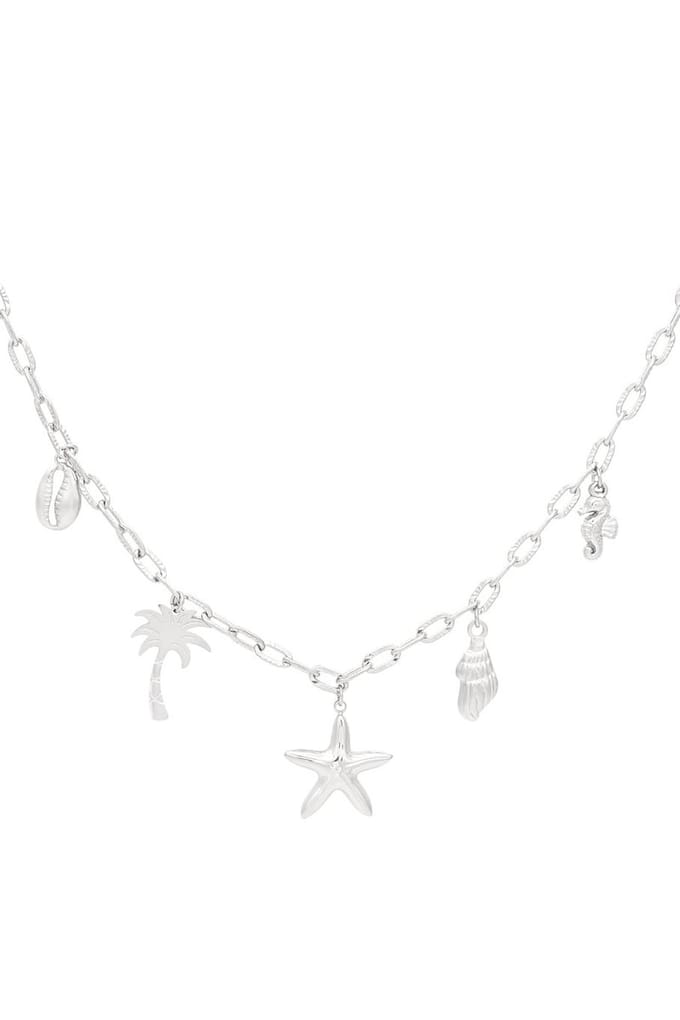 Ocean Escape ketting zilverkleurig- schelpen- zeester- palm