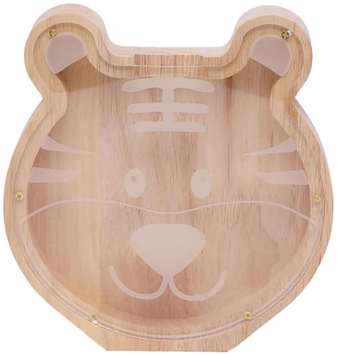 TechKidz, Houten spaarpot model tijgerkop met plexiglas voorkant, Beige