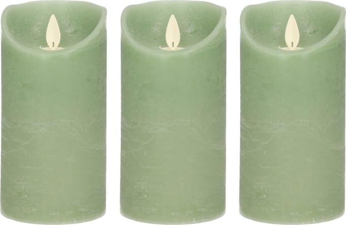 Anna's Collection Led kaars/stompkaars - 3x - jade groen - H15 x D7,5 cm - wax - bewegende vlam