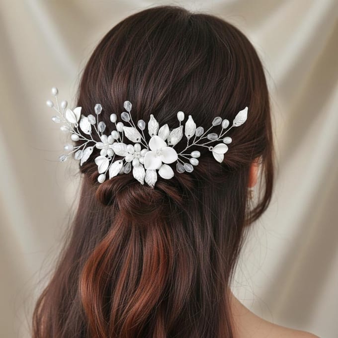 Bloem Bruids Haar Kam Parel Haaraccessoires Zilver Blad voor Vrouwen