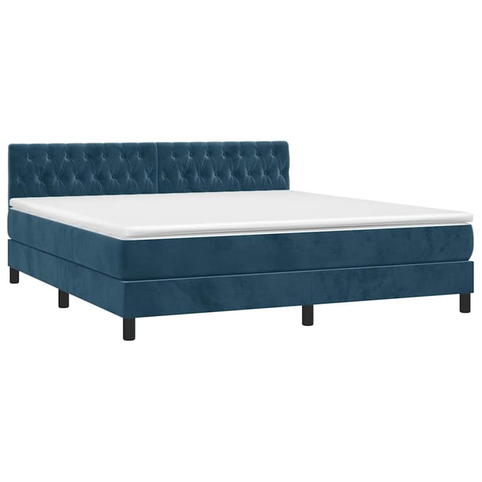 vidaXL - Boxspring - met - matras - en - LED - fluweel - donkerblauw - 160x200 - cm