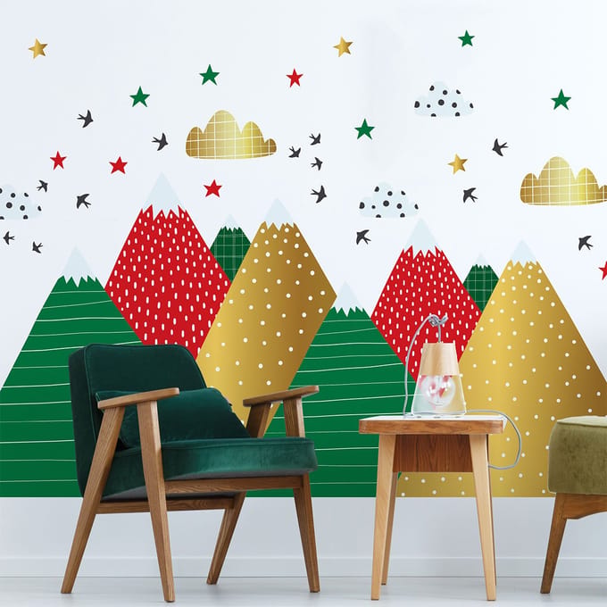 Scandinavische kerstbergstickers 60 x 90 cm