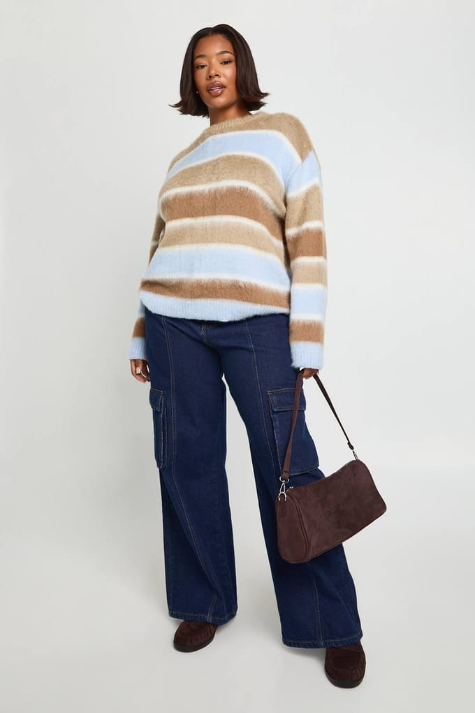boohoo Dames Plus pluizige oversized trui | Babyblauw | Maat: 48-50