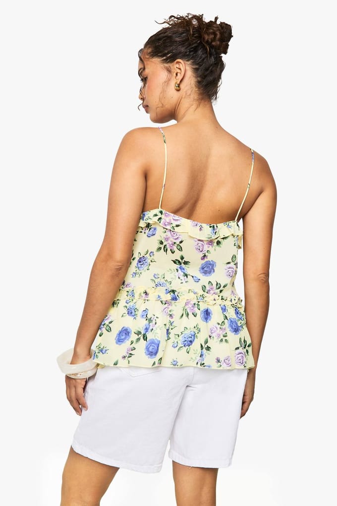 boohoo Dames Geweven Bloemenprint Ruffle Cami | Lemon | Maat: XS