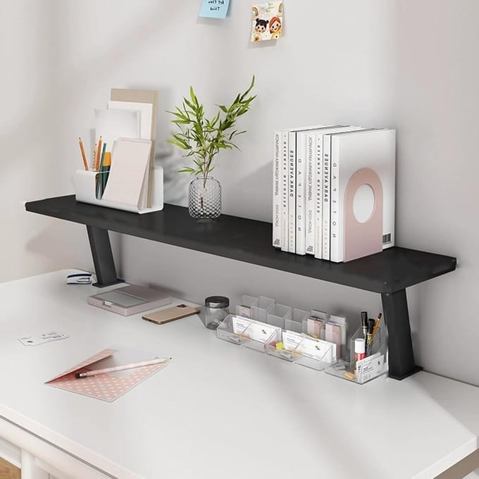 Houten Opbergrek - Desktop Organizer - Bureau Organiseren - Stabiele Structuur - 100 cm - Zwart