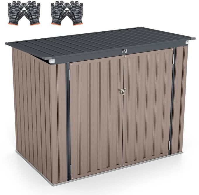 Kliko ombouw - UV-bestendig - Container - Berging - 2 Afvalbakken - Metaal- Weerbestendig - Bruin