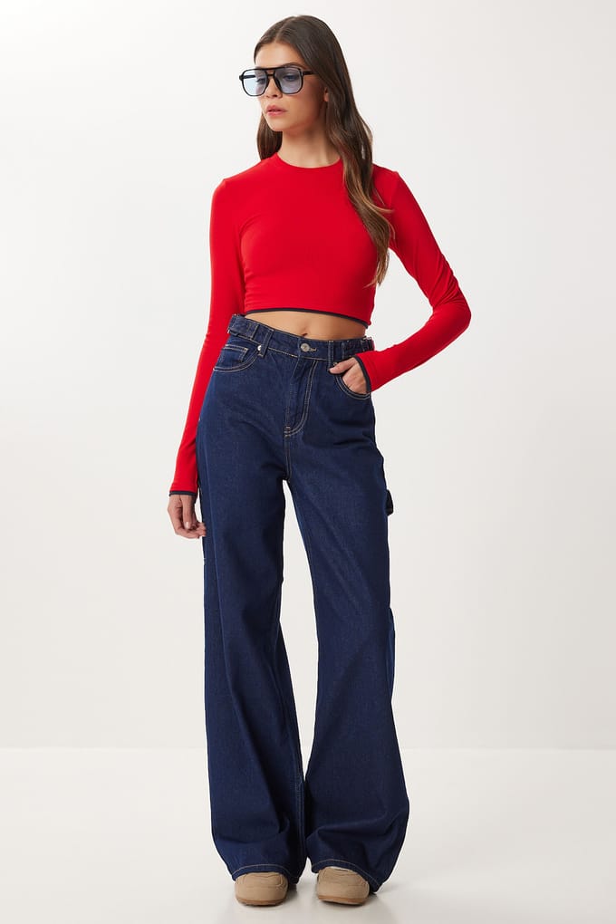 Hoge Taille Baggy Fit Wijde Pijpen Jeans