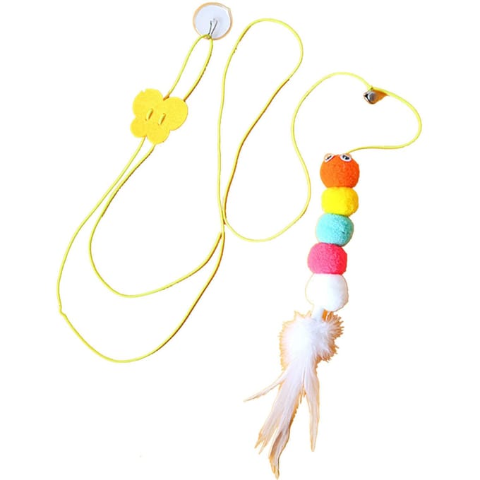 Jouet Plume pour Chat à Suspendre à la Porte Jeu Autonome Rétractable Suspendu Interactif Jouet Plume pour Chat Chat Teasing yellow