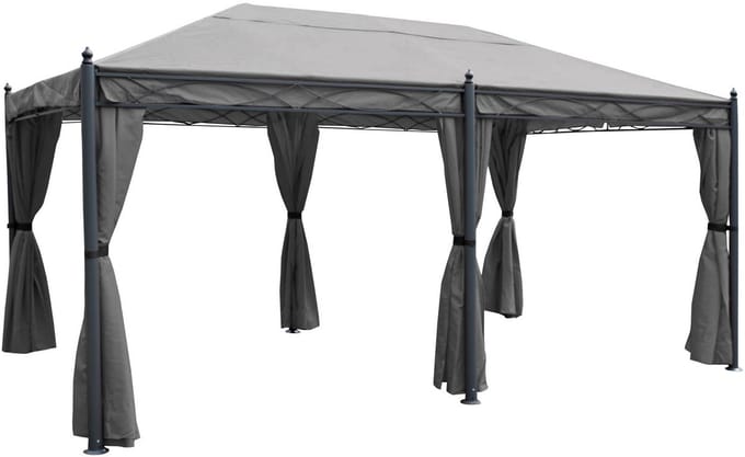 Pergola Cadiz, paviljoen, stevig 7cm frame 5x3m ~ grijs met zijwand + muggengaas
