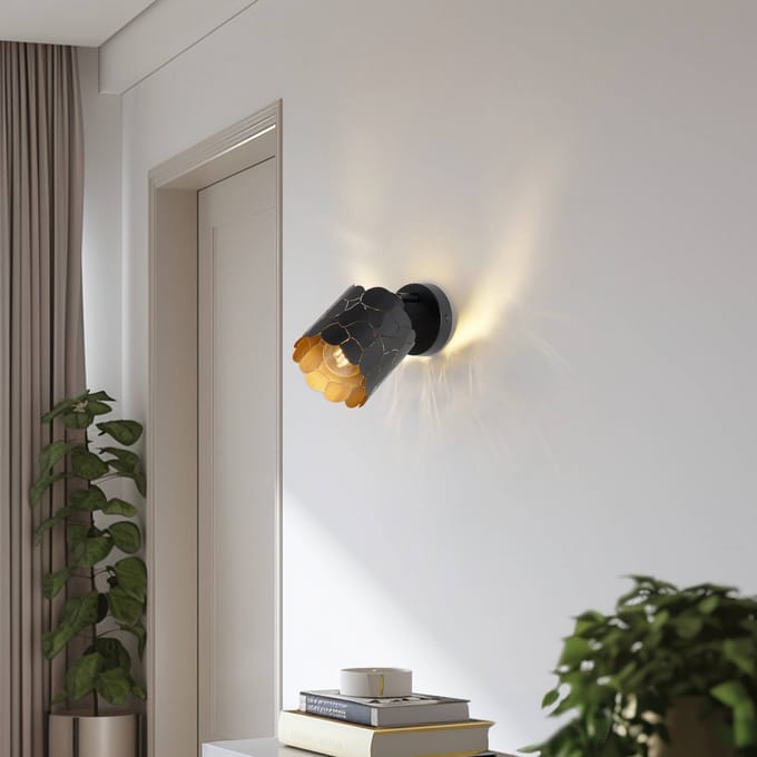 Lindby - wandlamp - 1licht - Metaal - H: 12 cm - E27 - zwart, goud