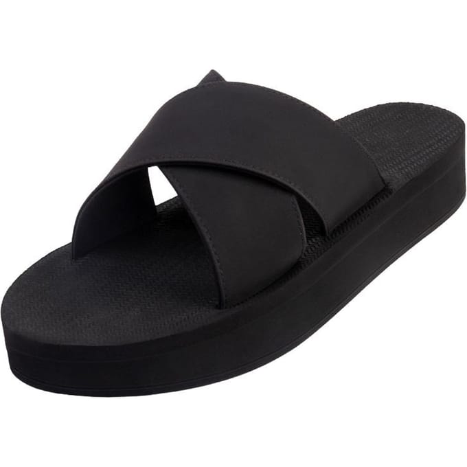 Indosol Zwarte Slide Slippers   Platform Kruis Slide Platform Cross Slide - Black (W4-5) black