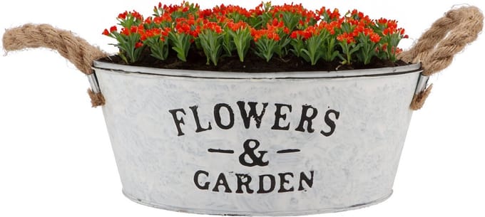 DK Design Plantenpot/bloempot schaal Jardin- zink - wit - D25 x H11 cm