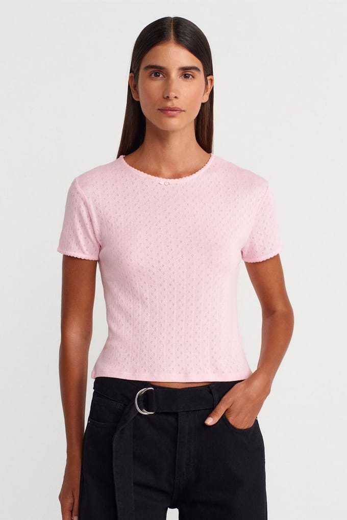 Vrouwen Geribbelde Crop T-Shirt