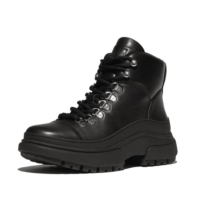 FitFlop Wylder Lace Up Boot - Leather ZWART - Maat 38