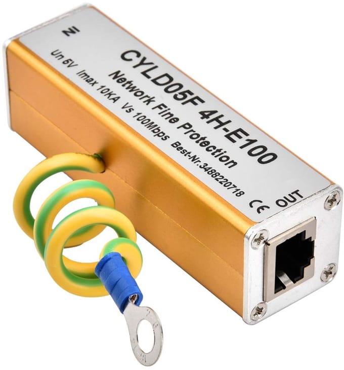 RJ45 RJ11 adapter - surge protector - Thunder - Lightning - earmuffs - sound - ethernet network - silencer - arrest protection - 5V