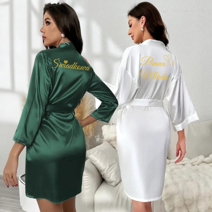 Wedding Moments - Bruidsbadjas & Getuige Set - 2 stuks - Kimono - Satin Look - Bruid & Getuige