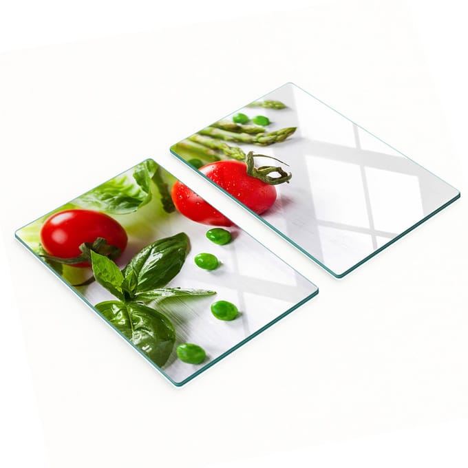 Glazen serveerplanken met afbeelding van verse groenten, 2x40x52 cm