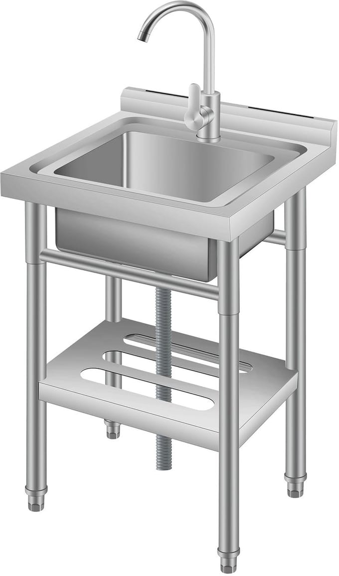 Compacte Gootsteen RVS 50x50 cm - Keukengootsteen enkele spoelbak met mengkraan en sifon, zilverkleurig