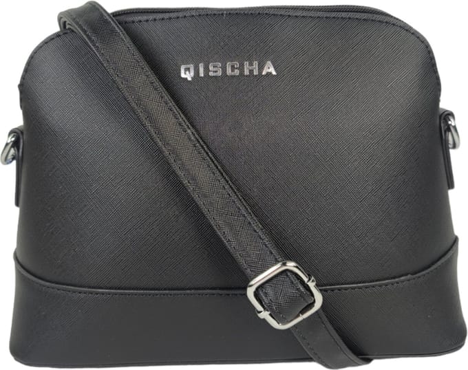 Qischa® crossbodytas - saffiano - zwart - instelbare lange riem