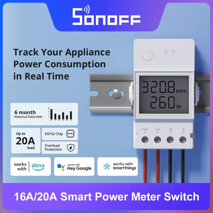 Sonoff Pow Elite Power Meter 16A/20A Smart Switch ESP32 Chip Lcd-scherm Overbelasting Bescherming Via Ewelink Alexa Google thuis