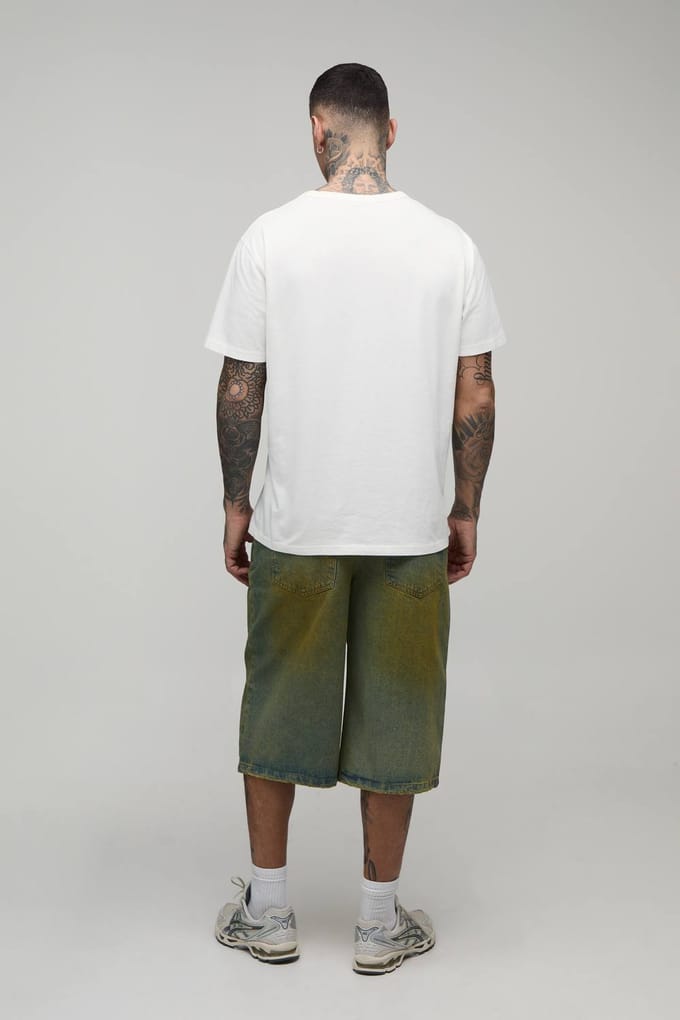 Tall Longline Getinte Denim Jorts | Green | Size 38