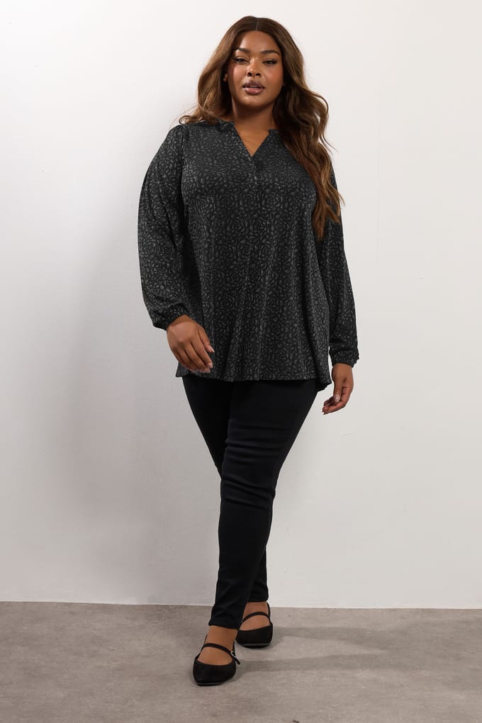 Yours Zwart Metallic Geplooide Top Size 42