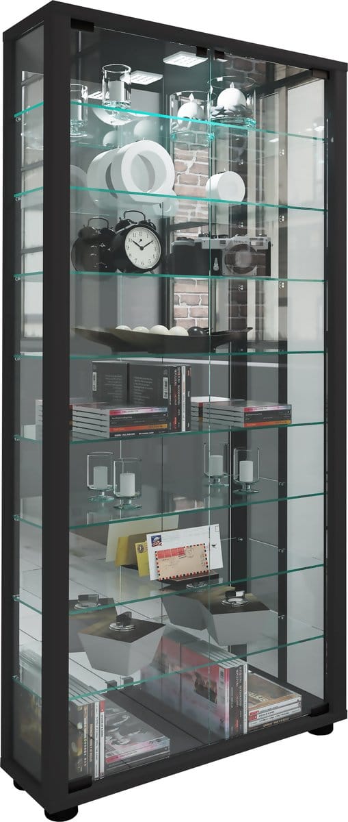 Houten vitrinekast Verzamelvitrine Staande vitrinekast Lumo Maxi spiegel