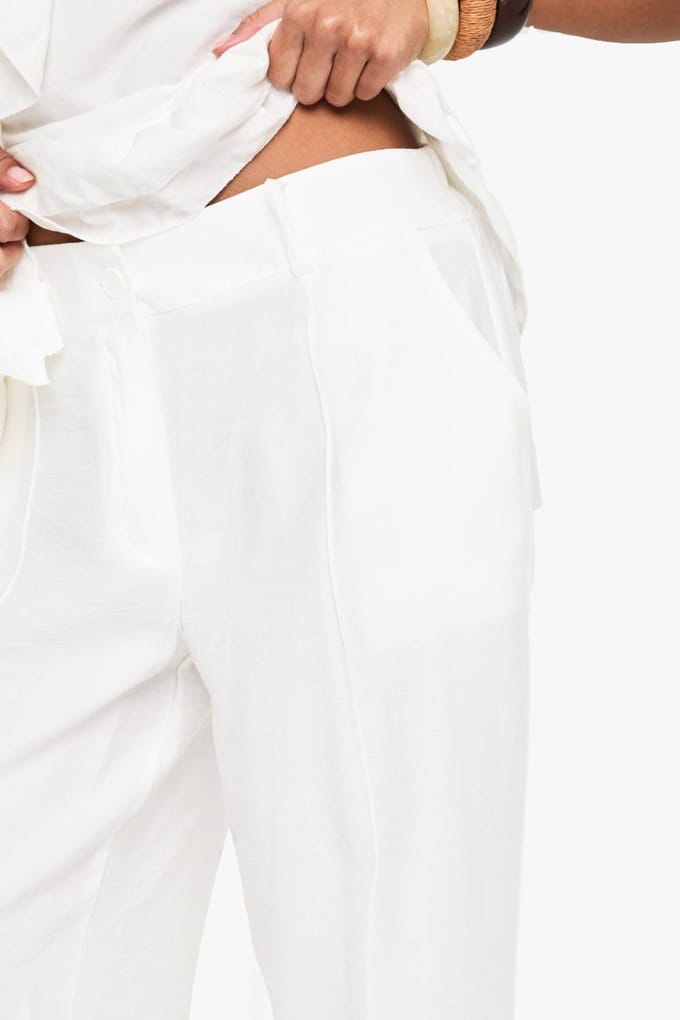 boohoo Dames Geweven Crinkle Naad Detail Wijde Pantalon | Wit | Maat: 36