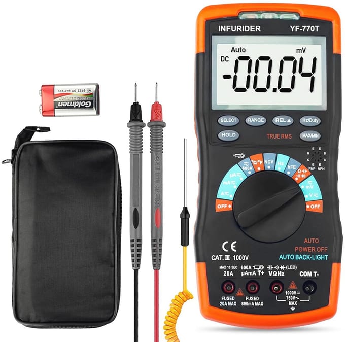 Digitale Multimeter 6000 Tellingen TRMS Auto Ranging, AC/DC Amp Ohm Voltmeter met Thermometer en Achtergrondverlichting