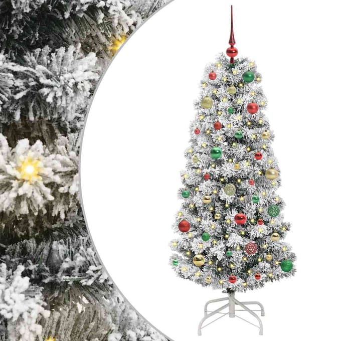 vidaXL - Kunstmatige - Hinged - Kerstboom - 150 - LED's - Groen - en - Wit - 150 - cm