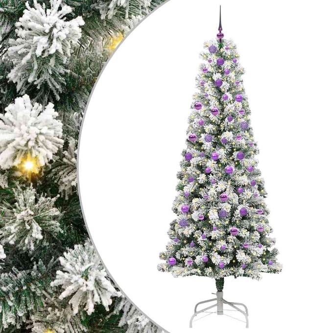 vidaXL - Kunstmatige - Hinged - Kerstboom - 300 - LED's - Groen - en - Wit - 240 - cm