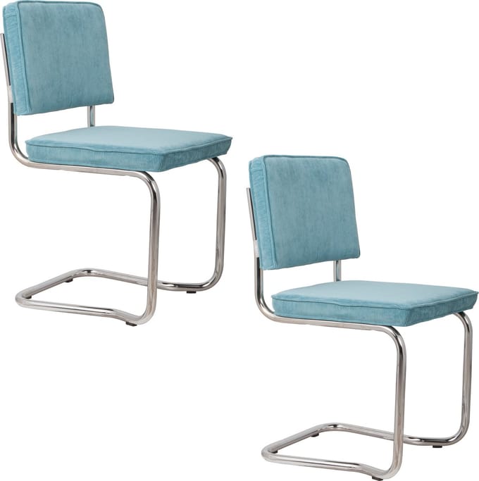Zuiver Ridge Kink Rib Eetkamerstoelen Blauw - Set van 2