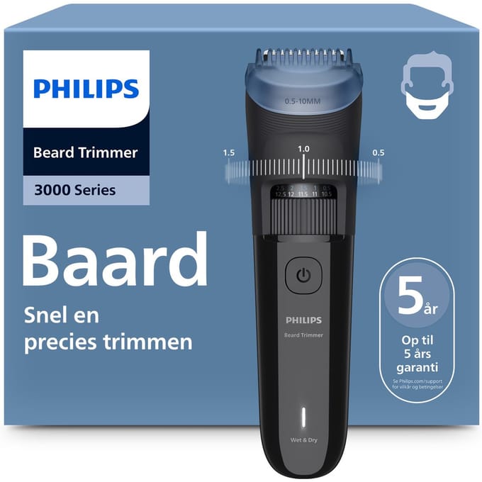 Philips Series 3000 Baardtrimmer mannen - 2 Trimkammen - Waterproof - Zwart - BT3620/15