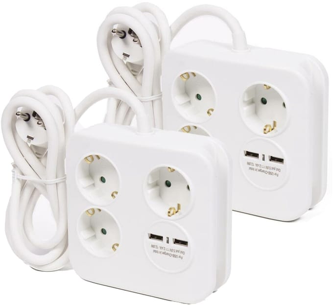 Benson Stekkerdoos 3-voudig met USB - 2x - geaard - wit - 150 cm - verlengsnoer