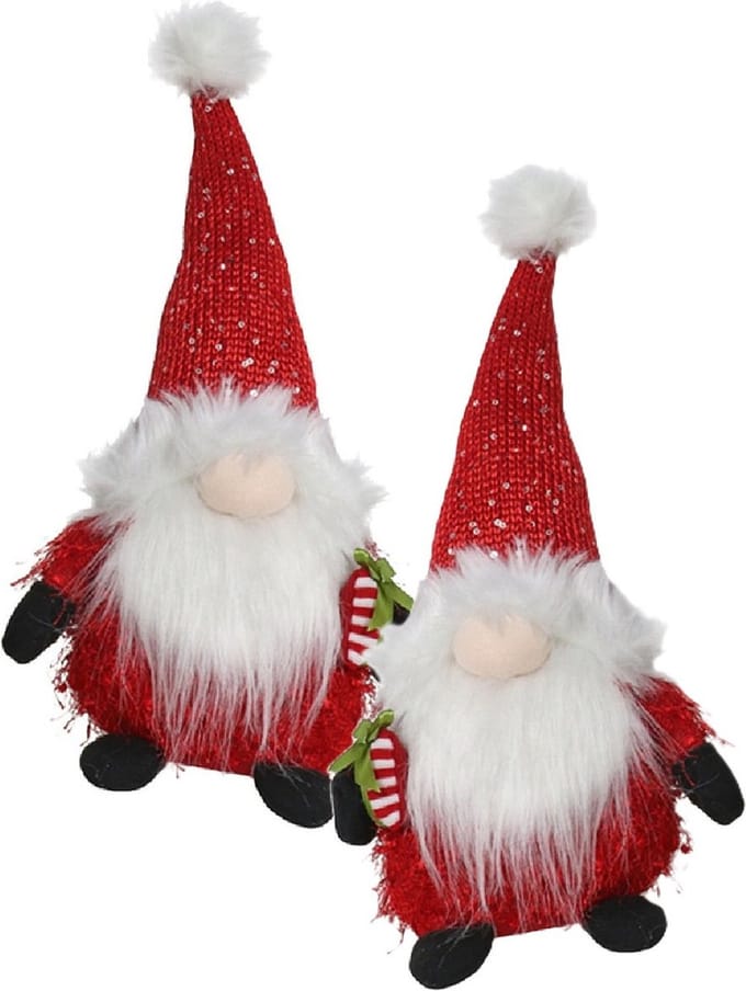 Gerimport Pluche kerst gnomes - 2x - kerstman - H36 cm - decoratie pop - rood