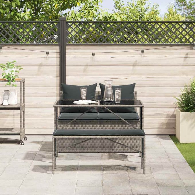 vidaXL - 3-delige - Tuinset - met - kussens - poly - rattan - grijs