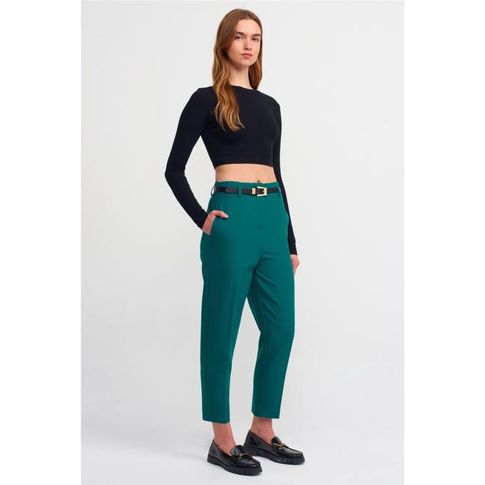 Hoge Taille Rechte Pantalons van Crepe met Ceintuur