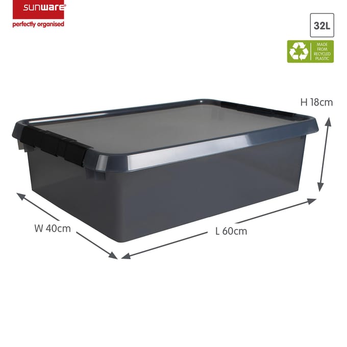 Sunware Comfort Line opbergbox 32L - L60xB40xH18cm - Transparant Grijs - Vocht- en stofvrije bewaardoos
