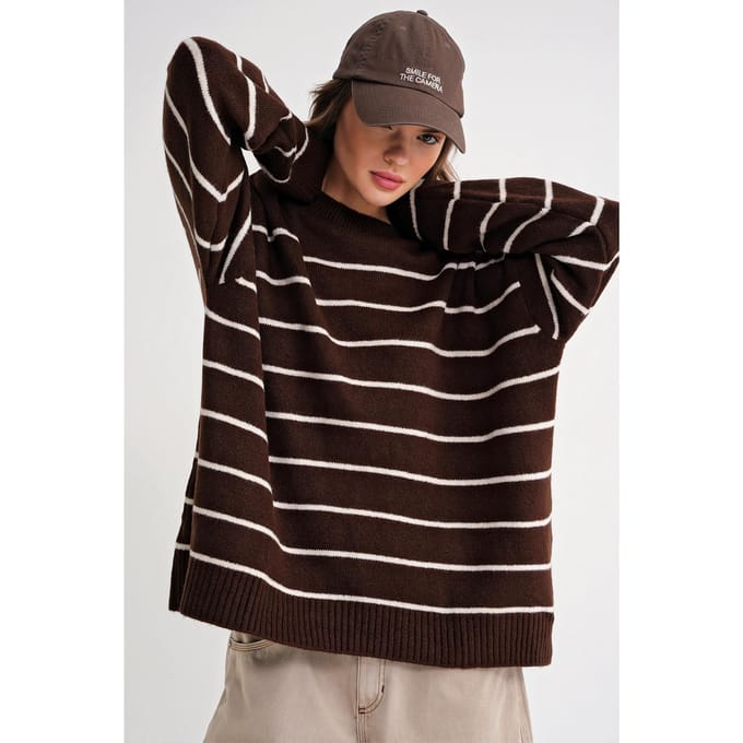 Gestreepte Crewneck Relaxed Brei Pullover Trui