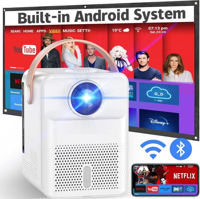 Draadloze Buitenprojector met Android, WiFi en Bluetooth, Full HD Filmscherm tot 300 inch
