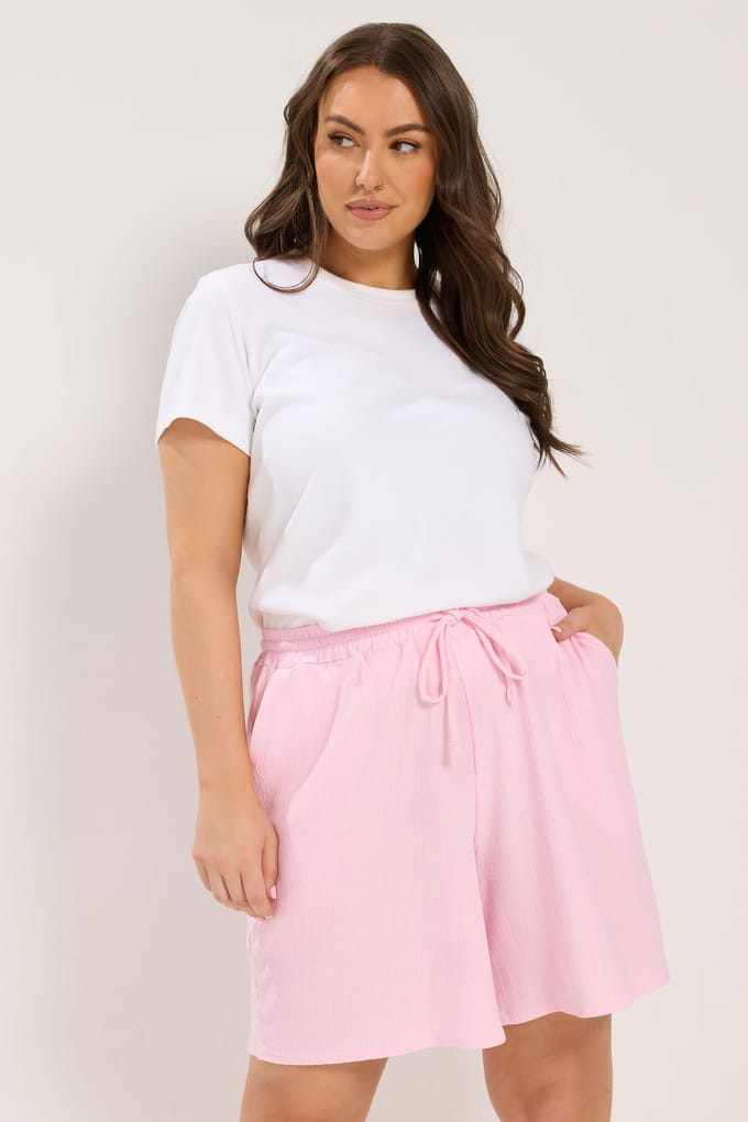 Yours Roze Shorts Van Jersey Kreukelstof Size 48