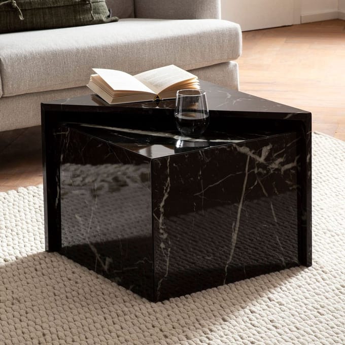 Sky Style Monobloc HG Zwart Salontafel Set Marmerlook