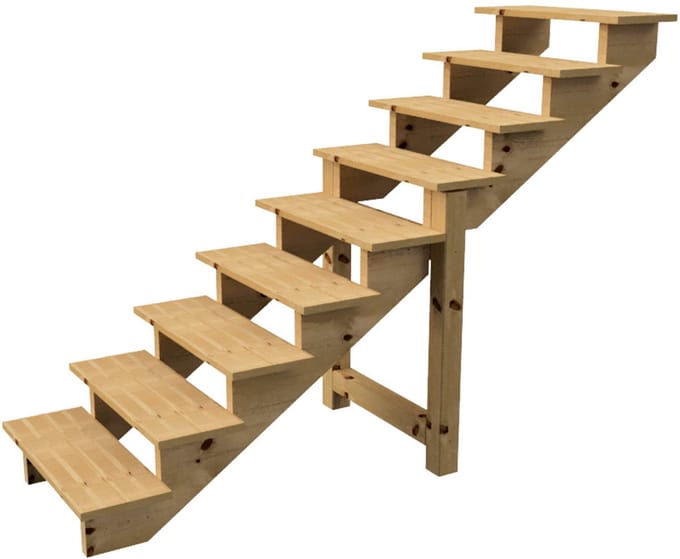 BERLIN Houten Buitentrap - 9 Open Treden 156 cm Hoog - 80 cm Breed