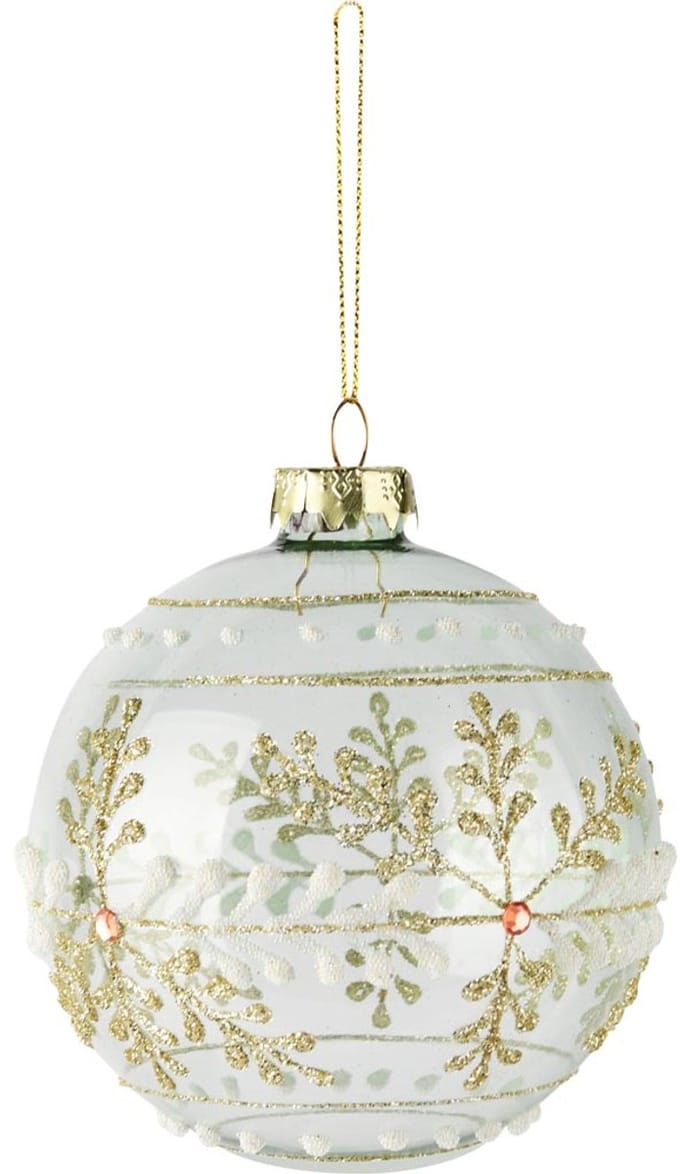 Dekoratief | Hanger bal m/sneeuwvlokken, transparant/goud, glas, 10x10x10cm | A255282