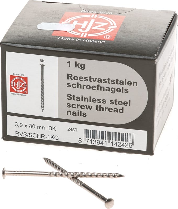 1kg schroefnagel rvs bk 3.9x80mm