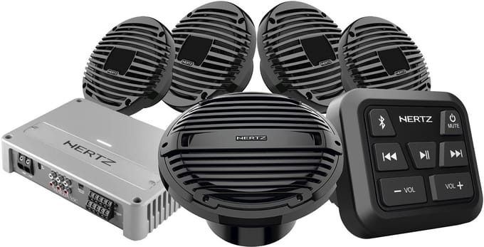 Hertz Marine complete 12V Audio Kit - HMRBT HEX6.5 HMS10 V5C - zwarte uitvoering