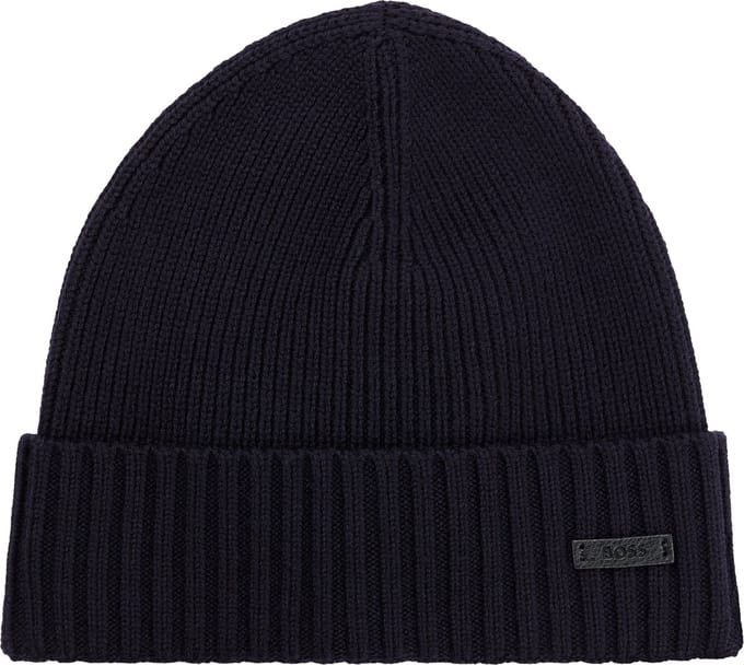 HUGO BOSS muts wol - heren muts met omslag - donkerblauw