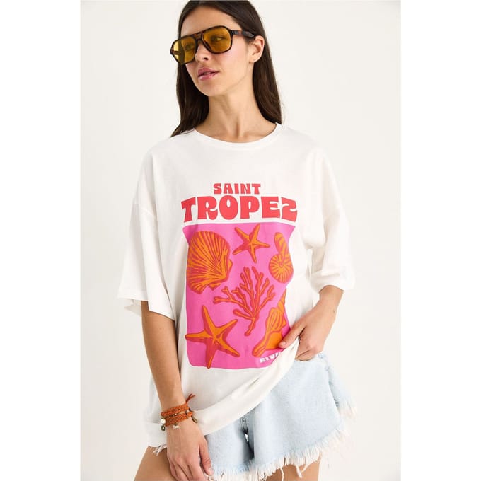 Overmaatse Crewneck Geprinte T-Shirt met Achterafdruk